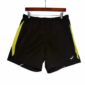 Asics Shorts Mens L Black/Yellow Reflective Athletic Activewear Running Summer